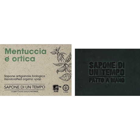 Mündi ja nõgese käsitööseep (Urtica dioica ja Calamintha nepeta), orgaaniline ja allergeenivaba. Seep on kasulik rasuse ja probleemse naha hoolduses.