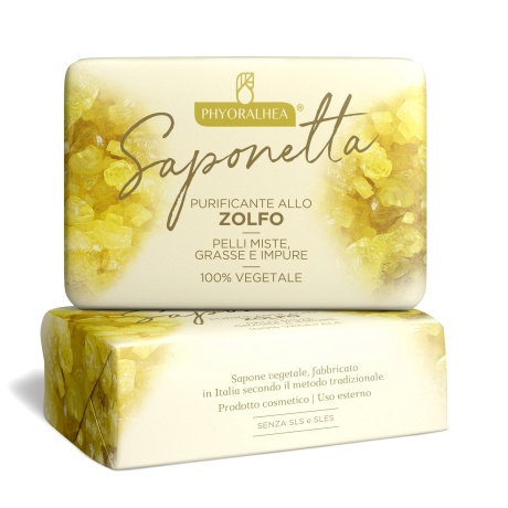 Phyoralhea Sulphur Soap taimne ja looduslik väävliseep aknele kalduva ja põletikulise naha sügavpuhastamiseks