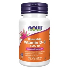 NOW FOODS D3 VITAMIIN 1000IU - 180 NÄRITAVAT TABLETTI (PUUVILJA MAITSE),  TOIDULISAND